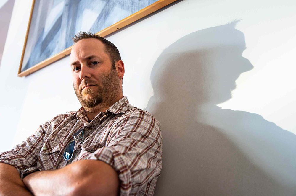 Art Director and his shadow at Warren roos daylight photo studio