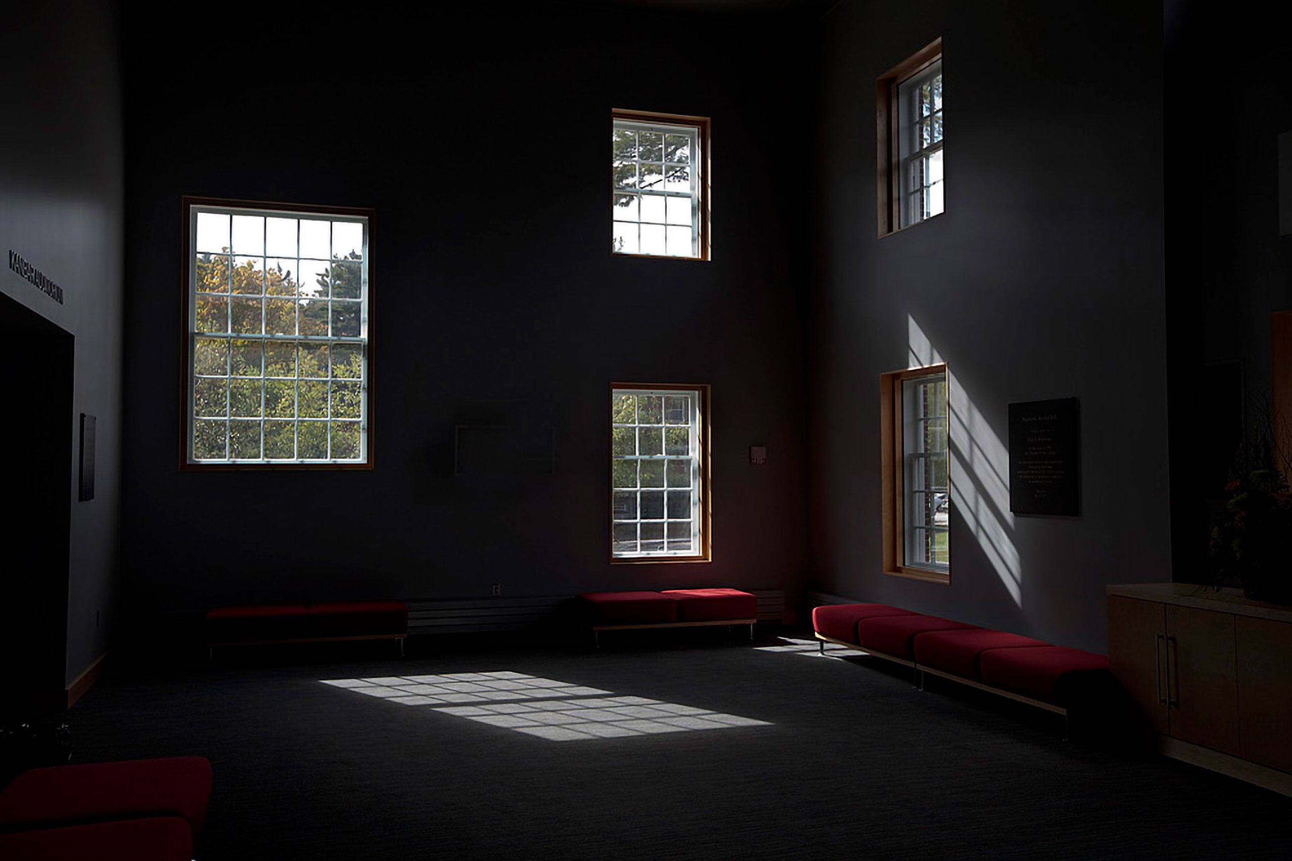 Bowdoin College building lobby big window