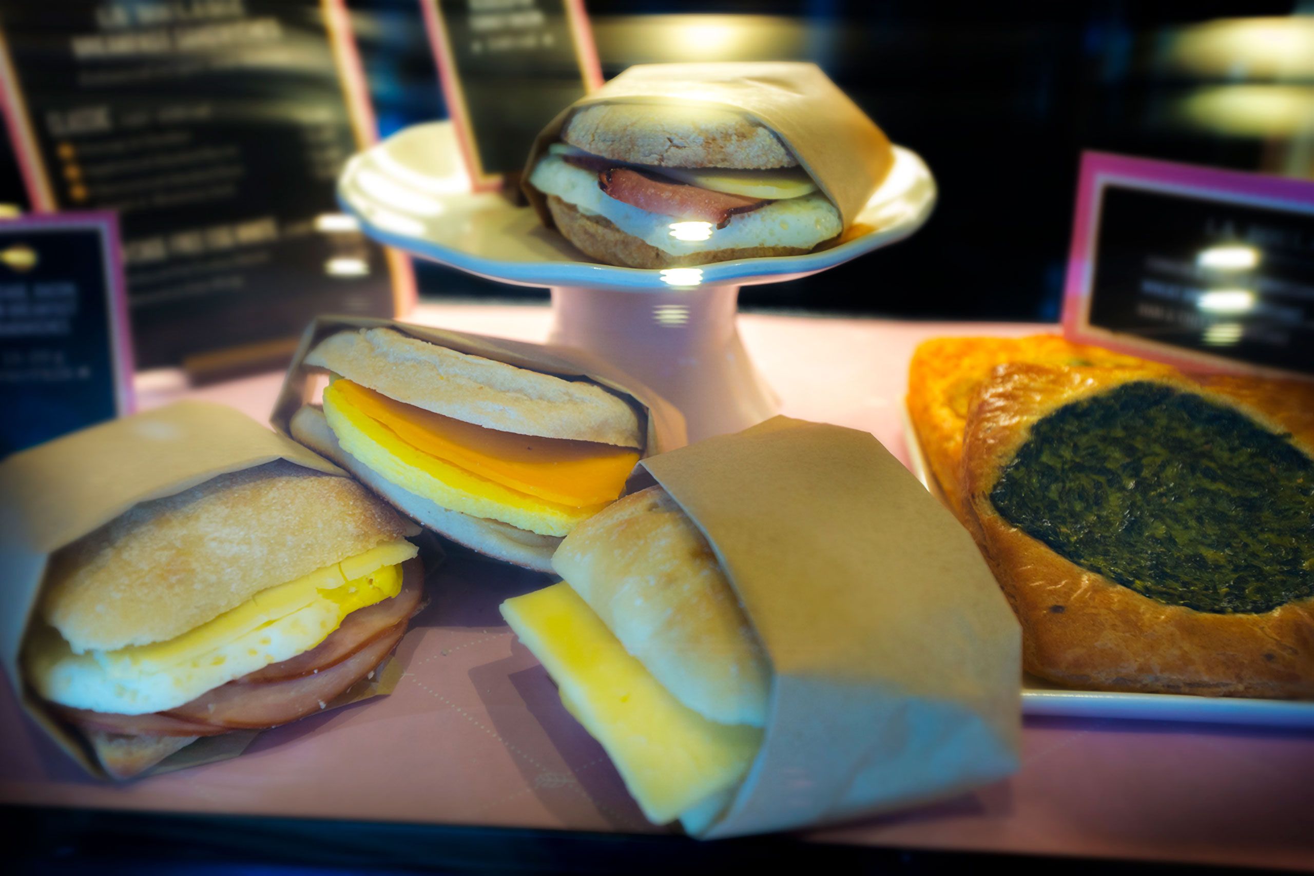 Food offerings at a starbucks  sandwich