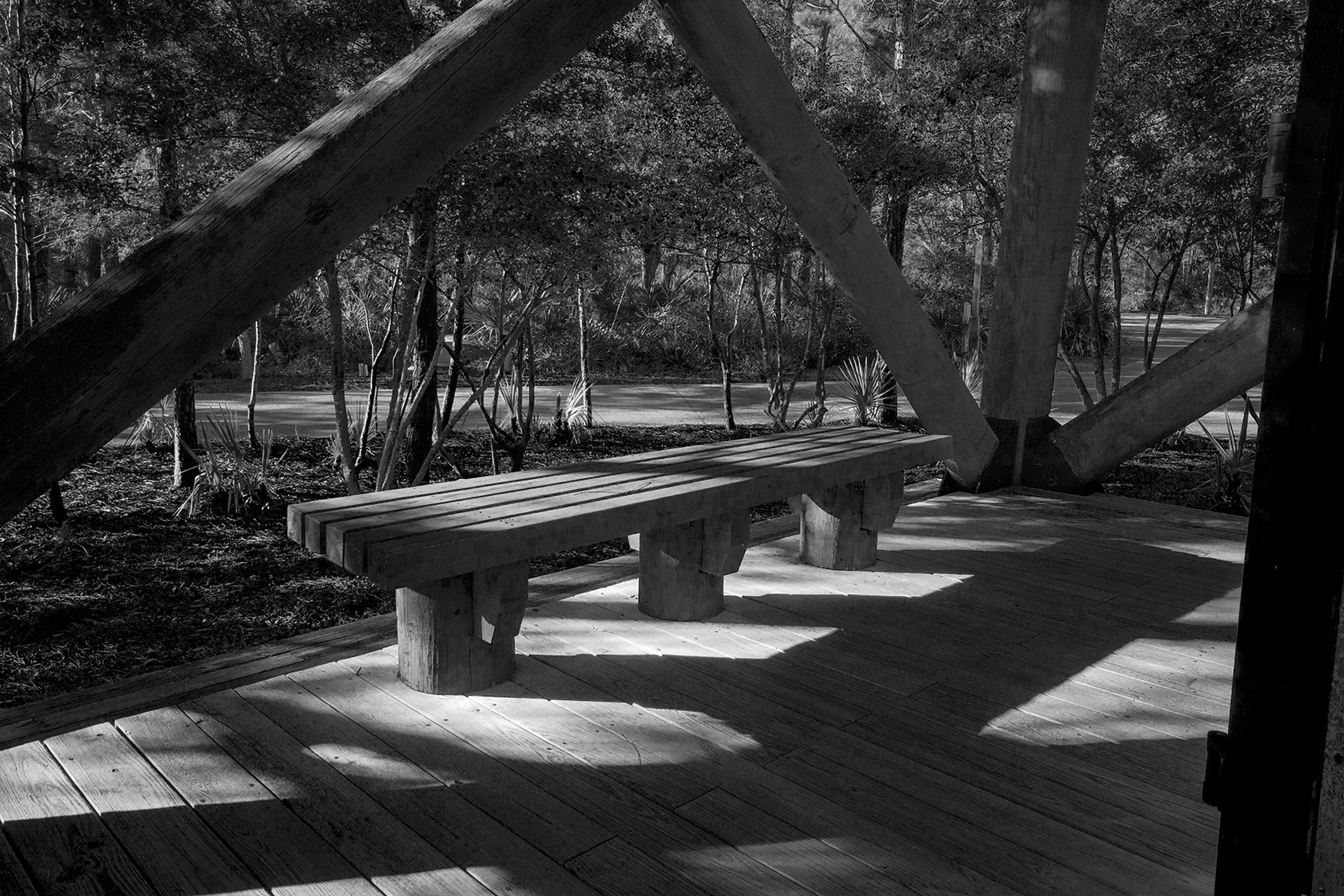 B&W bench under observation tower santa rosa beach florida