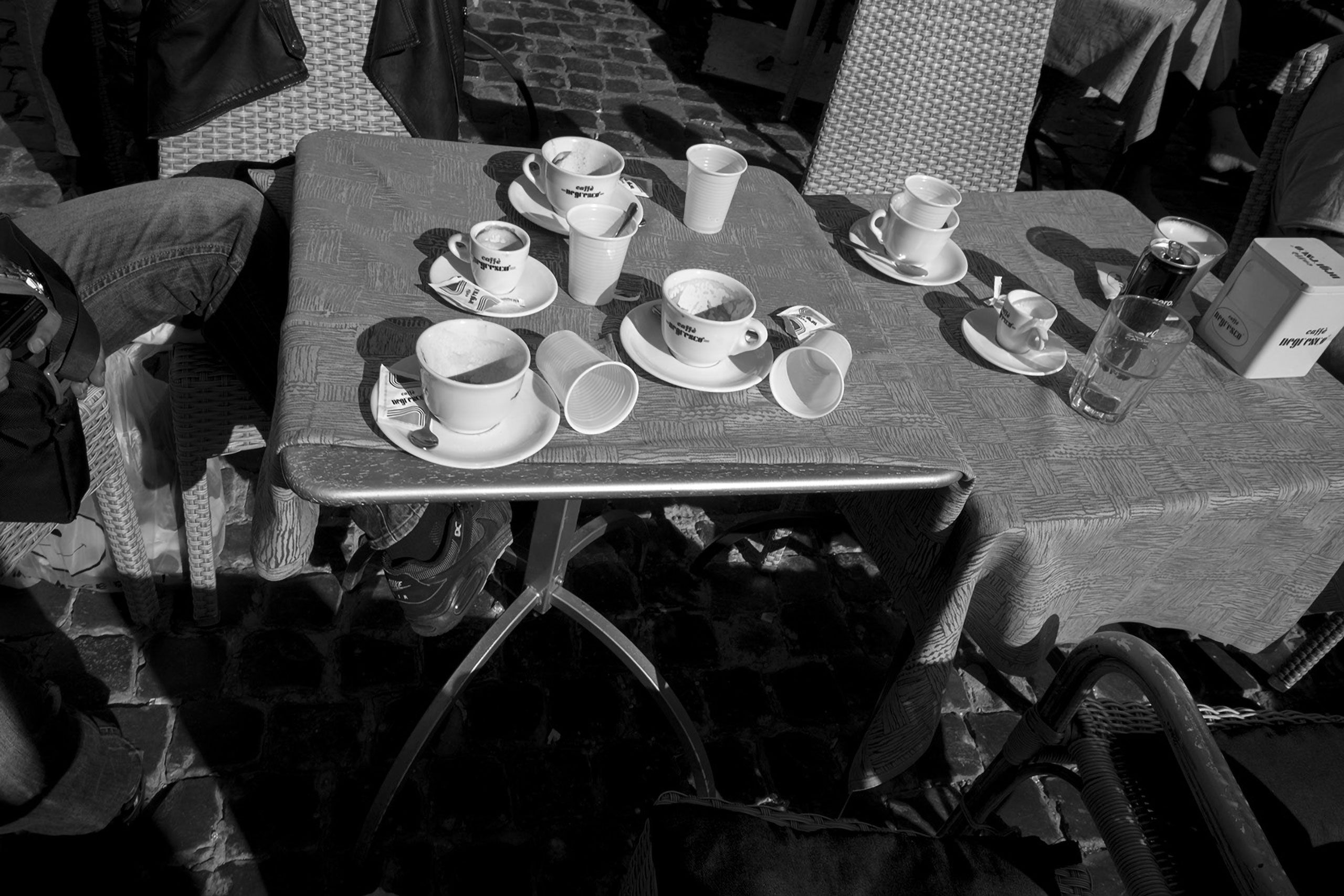 empty coffee cups at a cafe at Piazza della Rotonda, Rome