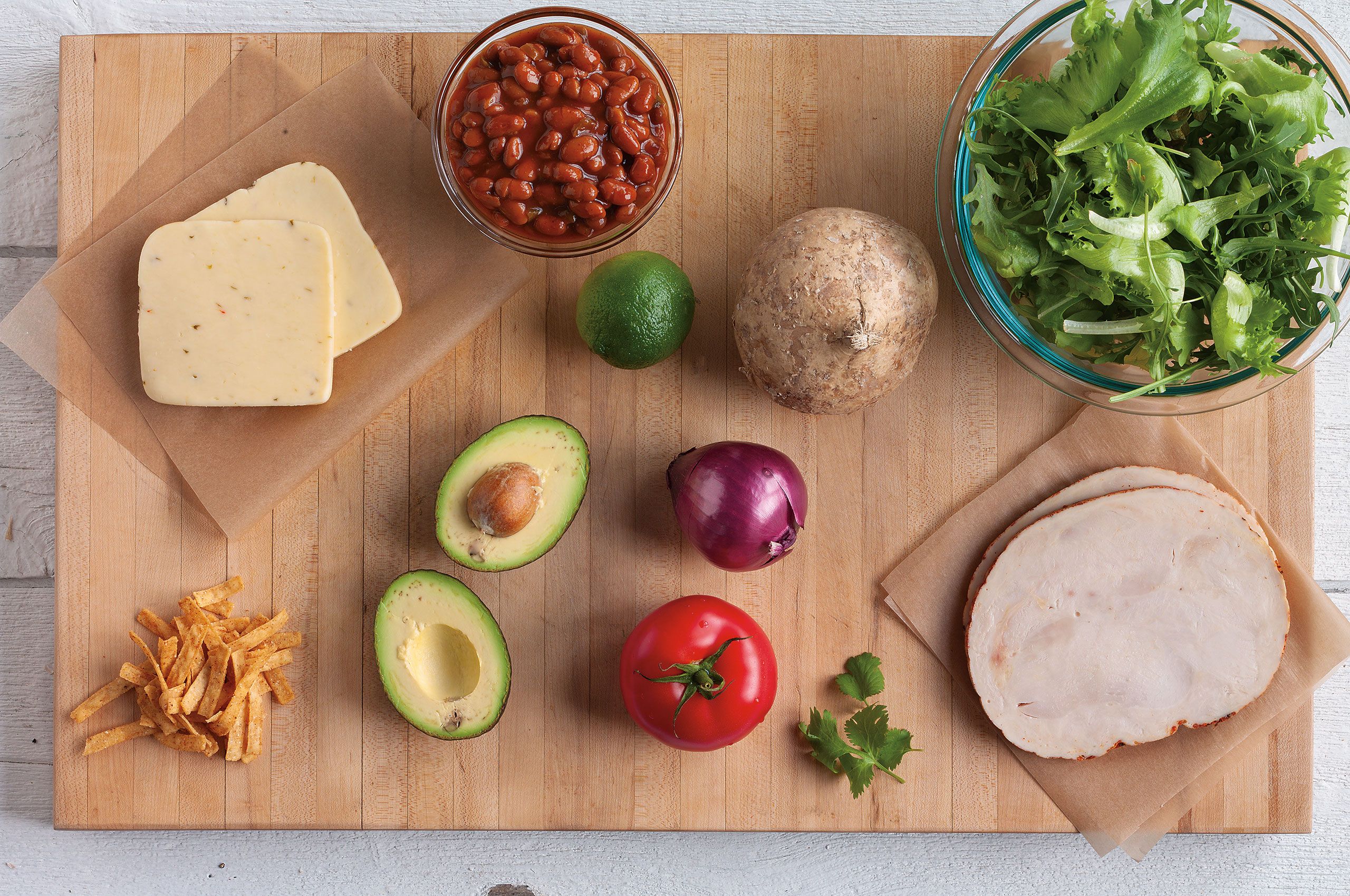 ingredients for Taco salad How to do cook it your self Studio commercial food photography photoshoot for Hannaford Bro Co