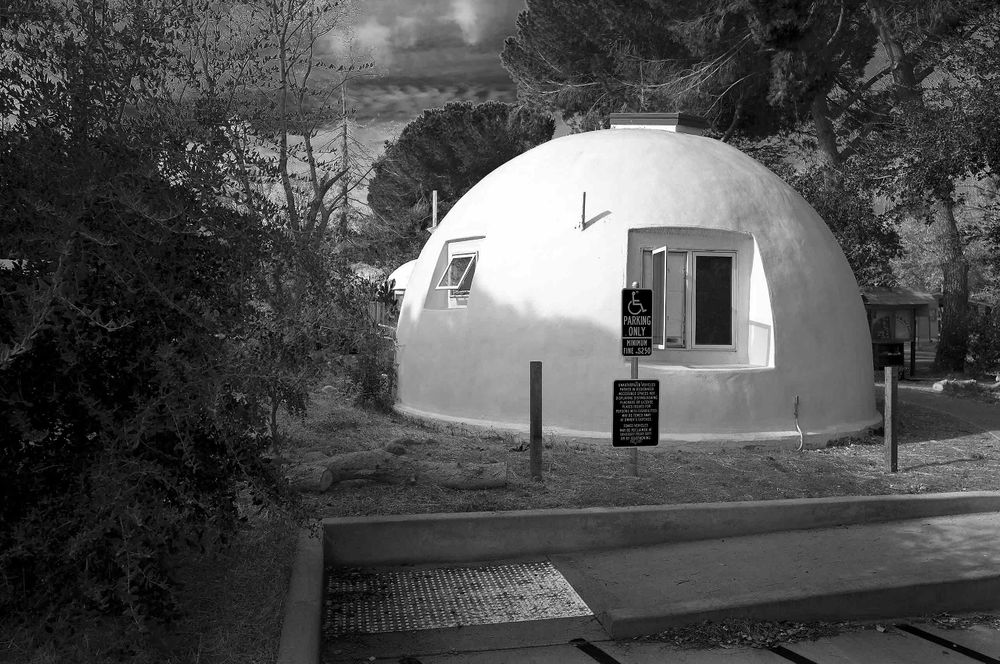 Coveted dome, Domies, student  housing a university of California Davis B&W photo with amazing clouds in the sky. To each their own . À chacun son