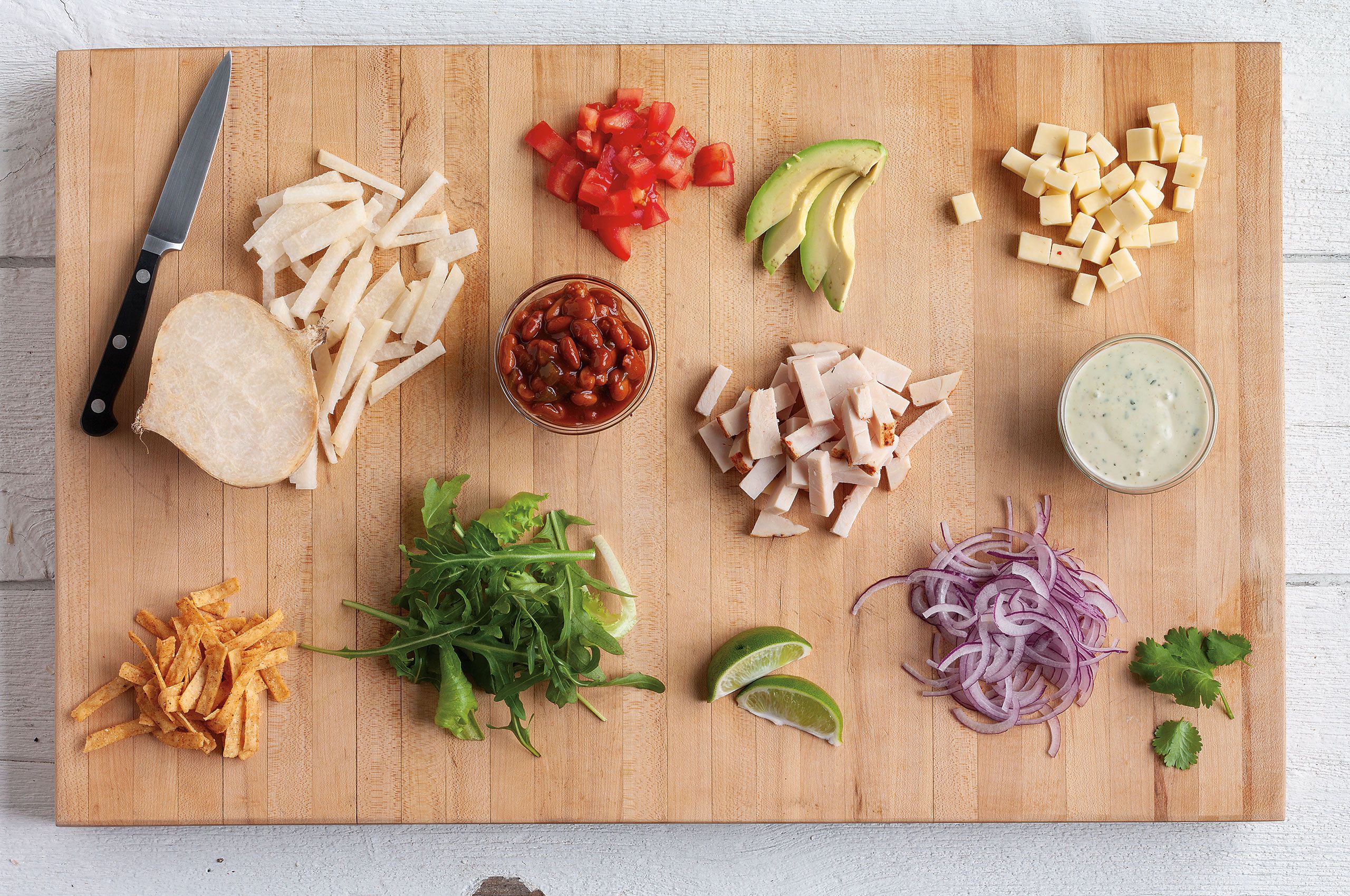 ingredients for Taco salad How to do cook it your self Studio commercial food photography photoshoot for Hannaford Bro Co