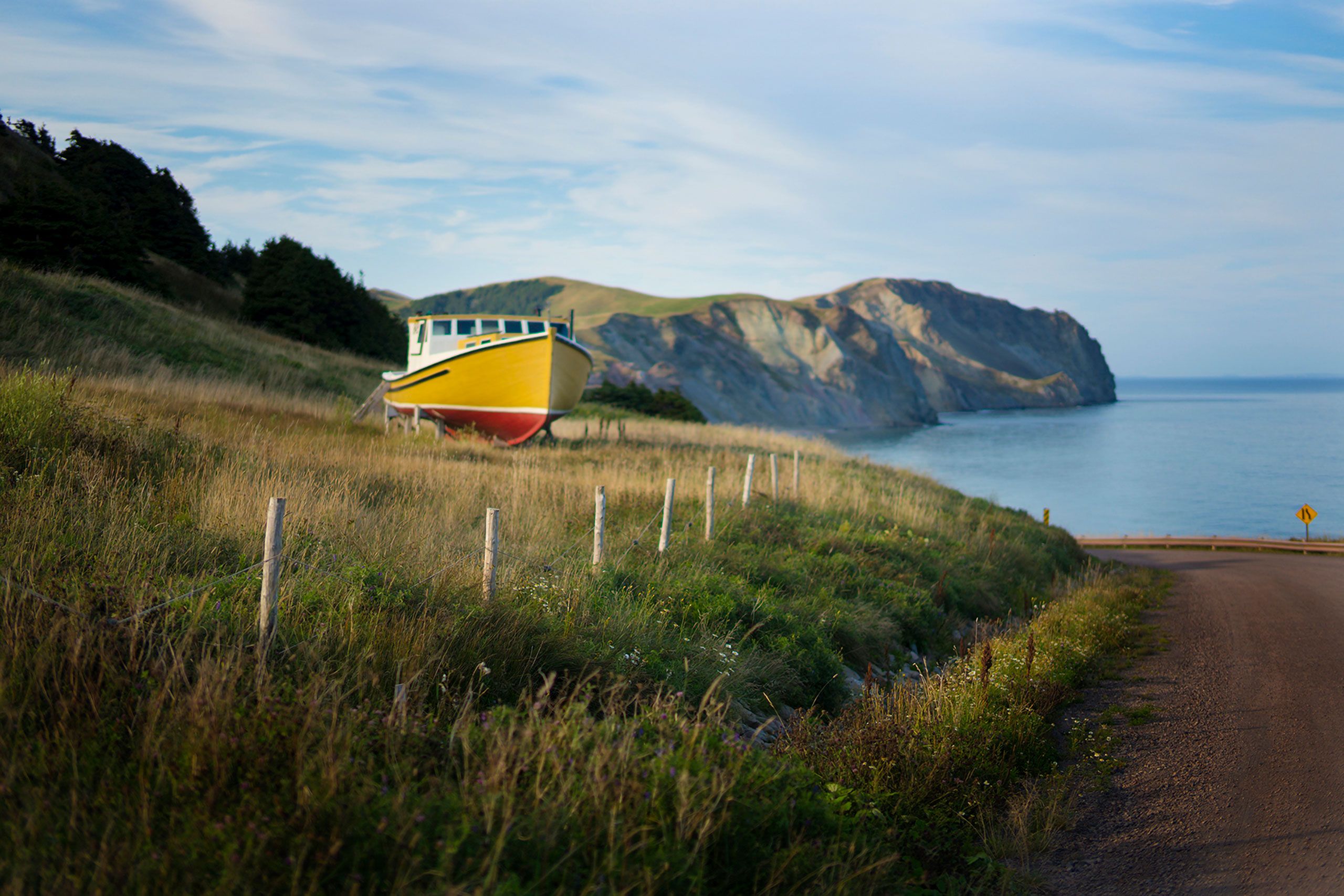 dry dock rising boat  Magdalen Islands Îles de la Madeleine Quebec Canada  Cap Alright cape  hemin des Échoueries ile de have maisons