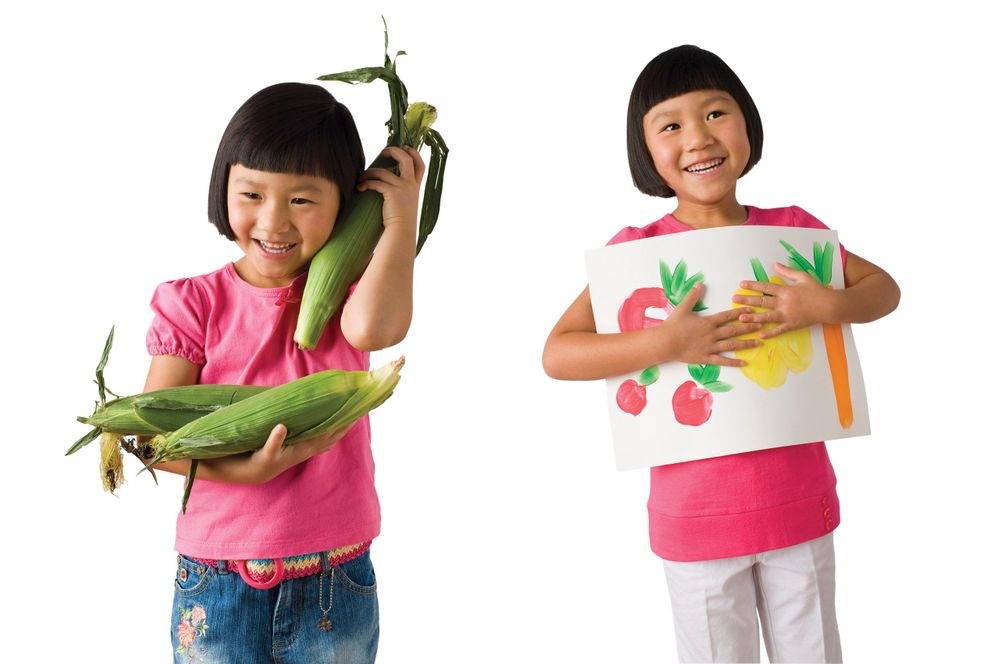 Kids with food for stock photo library corn watercolor Hannaford Brothers