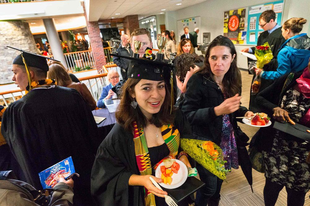 Graduation reception  at Colorado college decorated mortar boards are the norm Happy Sad perfect scowl