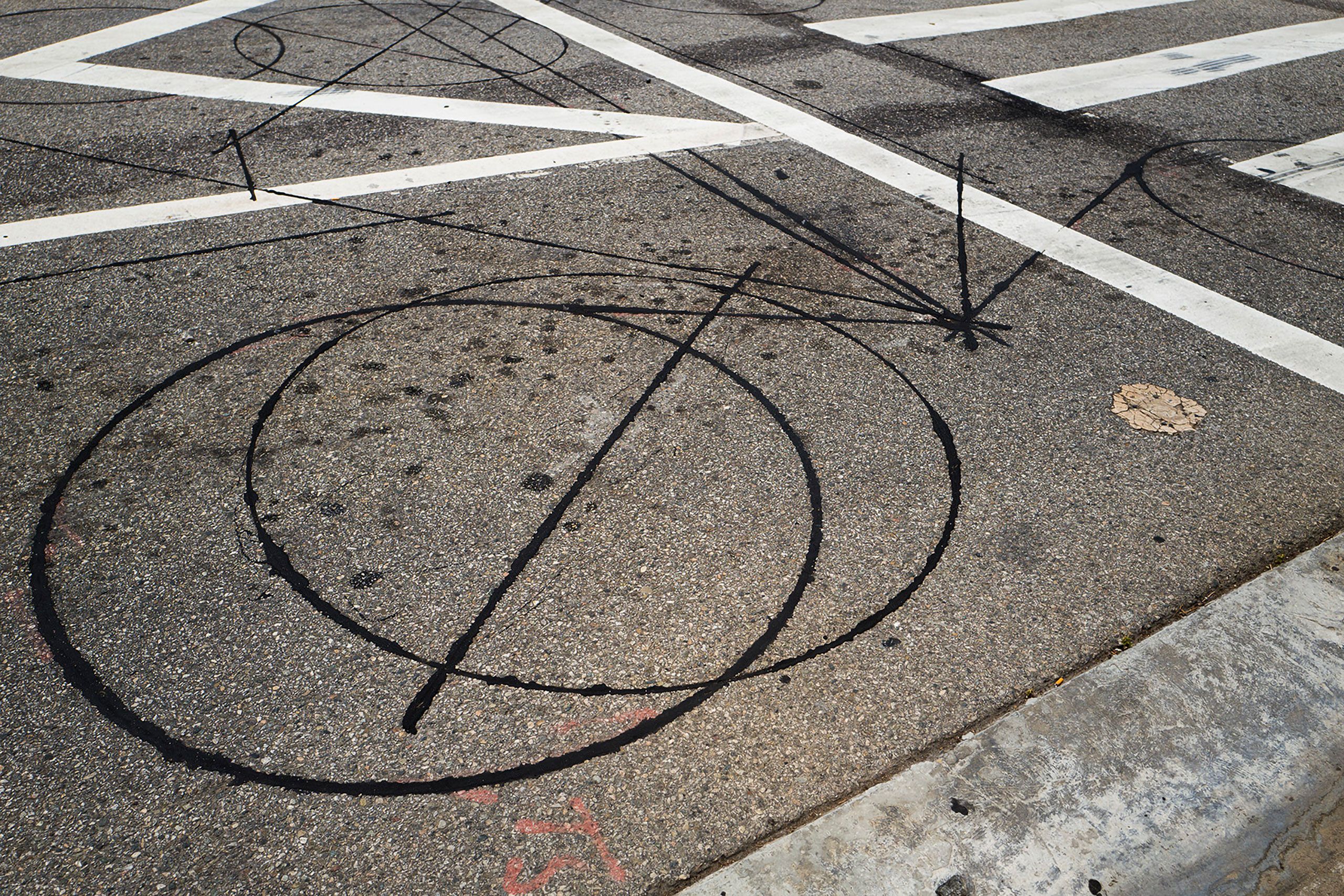 Street markings circles and lines in Los Angeles California