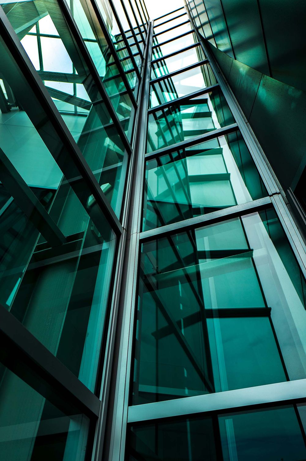 Detail of windows around stairwell of the Walt Disney Concert Hall in Los Angles California