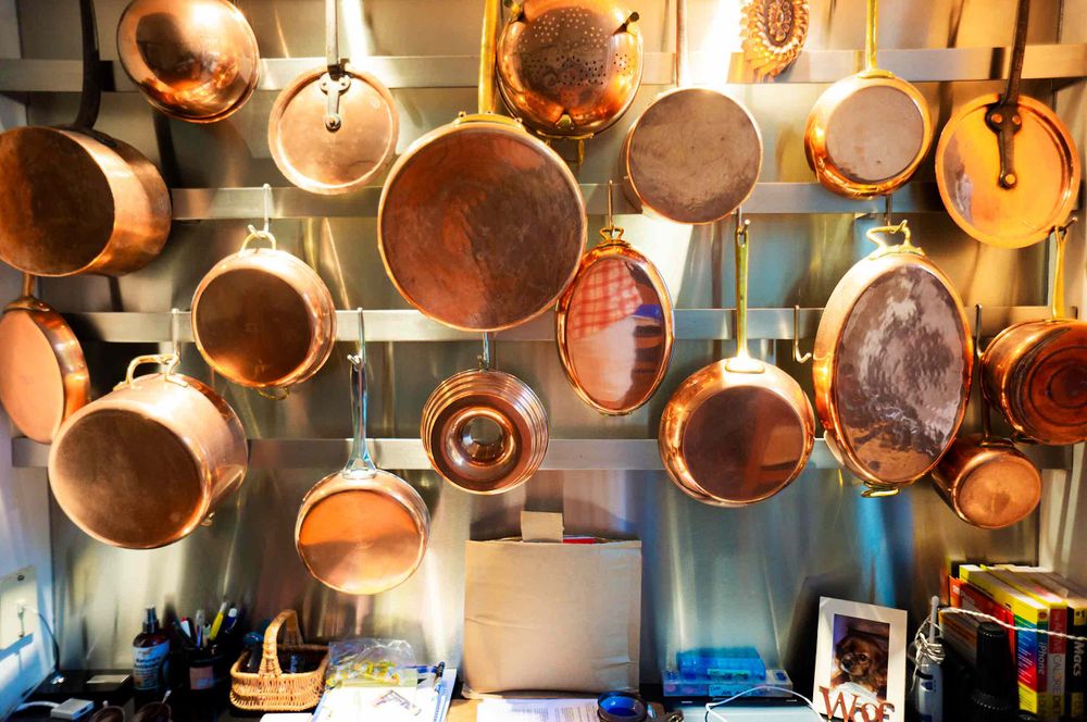 Copper pots and pans collection 