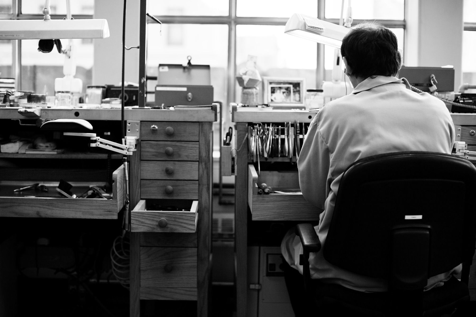 Over the past 7 or 8 years I have worked extensively with Tiffany & Co. in New York photographing the designers and makers of their jewelry. This is a small selection of some of the work, photographed at their workshops in Manhattan.