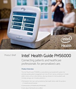 An advertisement shot for Intel Digital Health Group, featuring Intel technology in the foreground and a senior citizen Grandmother smiling with her Granddaughter in the background out of focus. Shallow depth of field, selective focus. Location commercial photographer advertising photographer. Agency, FutureBrand, New York City. Intel Digital Health Group Advertisement