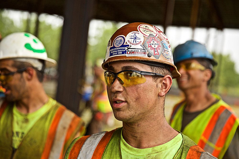 Men from a local union at SolarCity, a large solar manufacturing facility in Buffalo, NY. Union Workers