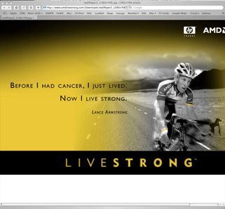 Online Ad for AMD Featuring Lance Armstrong and his Livestrong Foundation. Armstrong is on a bike looking intense. Tag line is, Before I had cancer, I just lived, no I live strong. Yellow accents. lifestyle photographer advertising photographer. Client, AMD. Online Ad for AMD Featuring Lance Armstrong