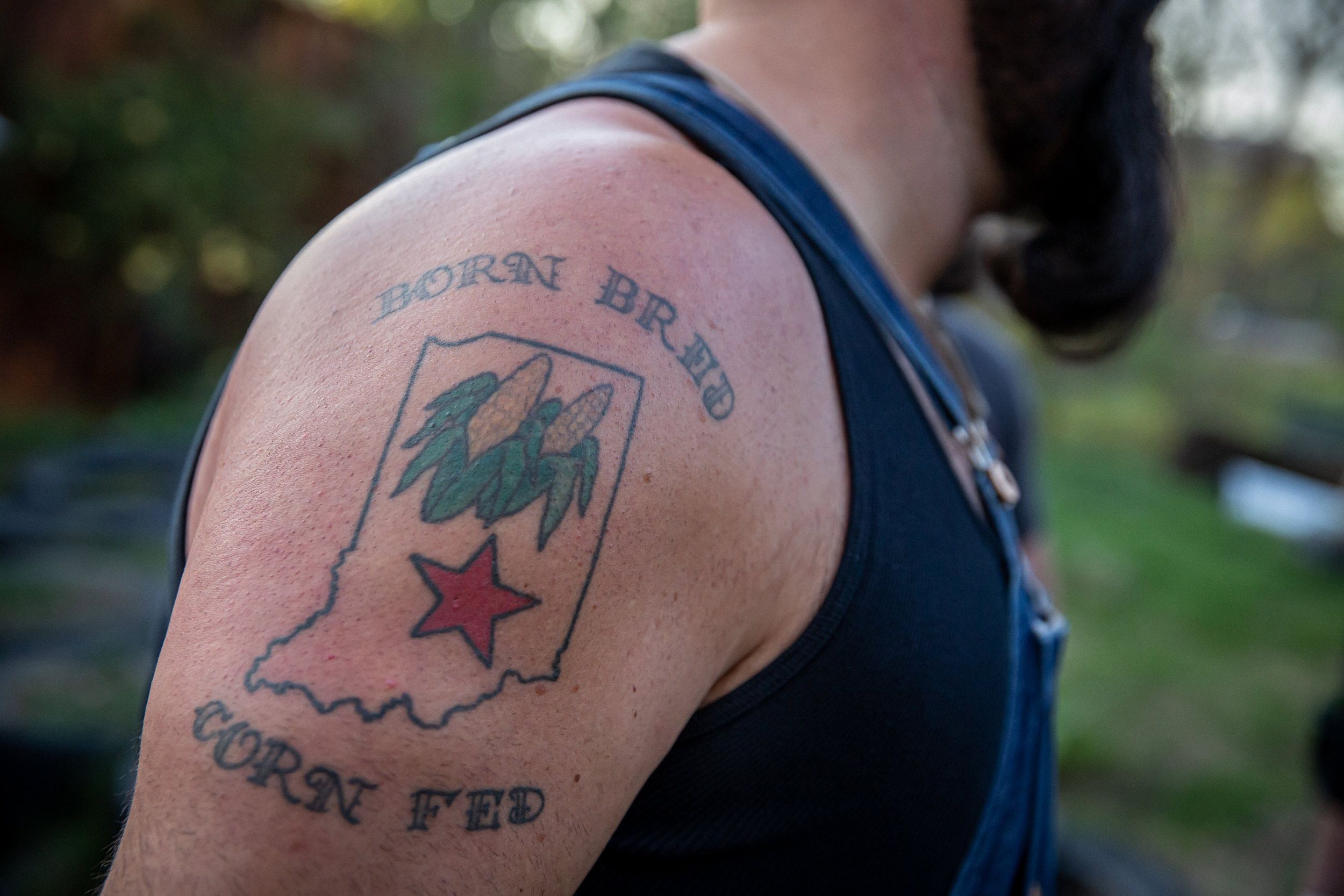 Man with Indiana Tattoo on Shoulder
