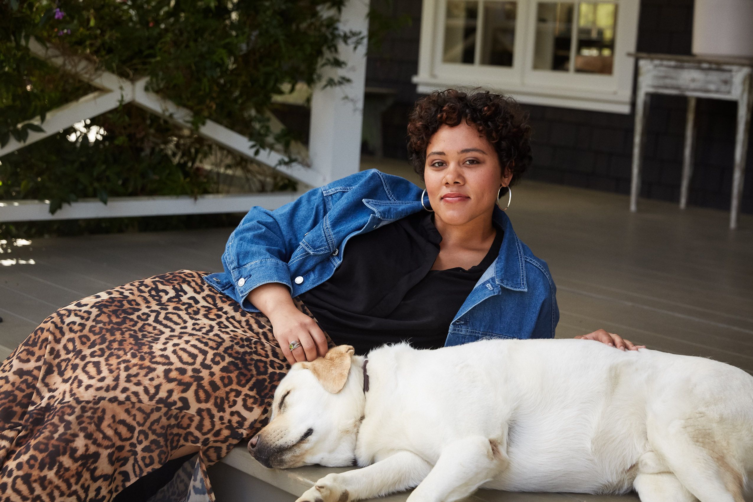 Woman and Dog on Porch