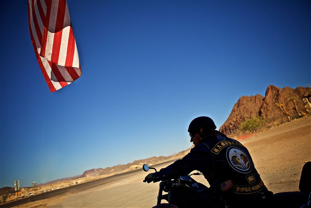 Back of a Motorcycle Rider in Southwest