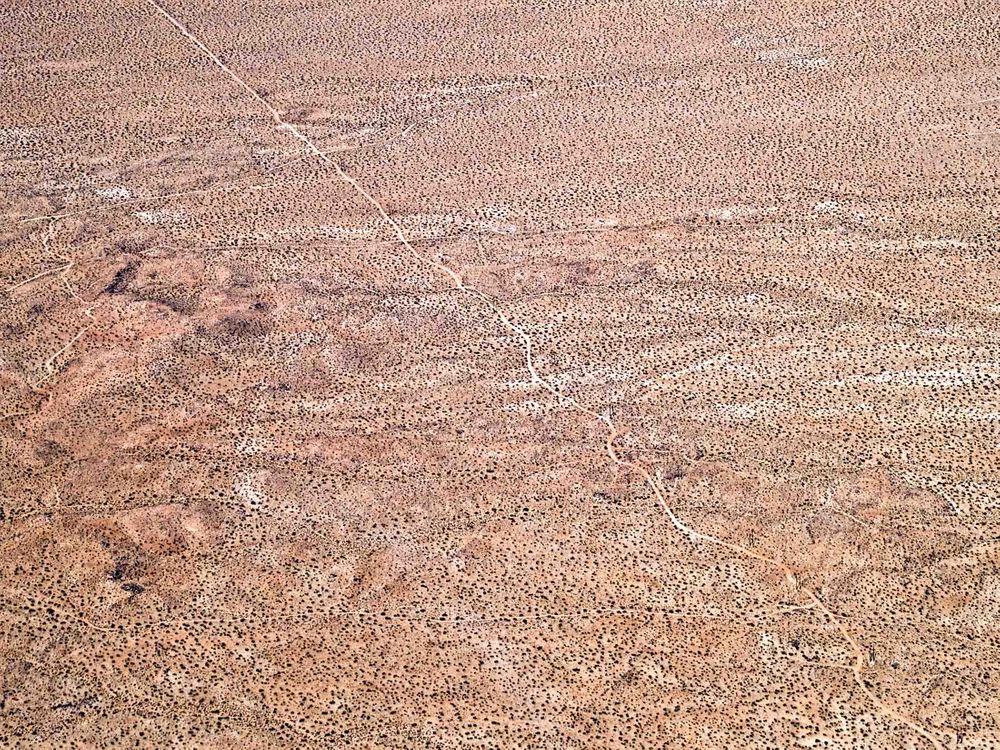 You never really cross a desert, you just keep moving and hope whatever went before you knew more than you. Mojave, California. The single track.