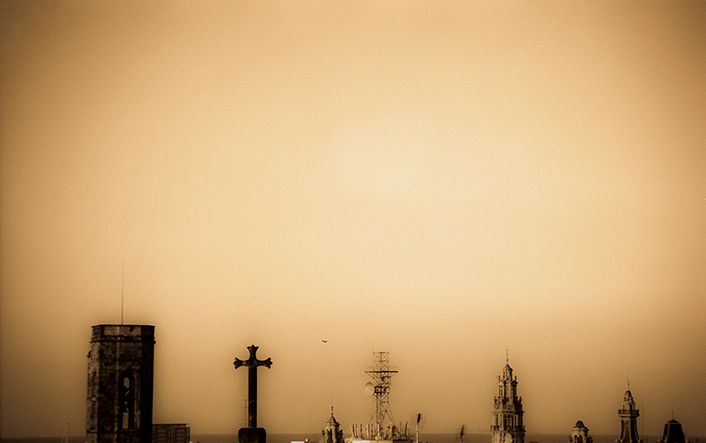 Spain, the sweep of history. crosses, cathedrals and satellite dishes. Sepia. The complete history of Spain.