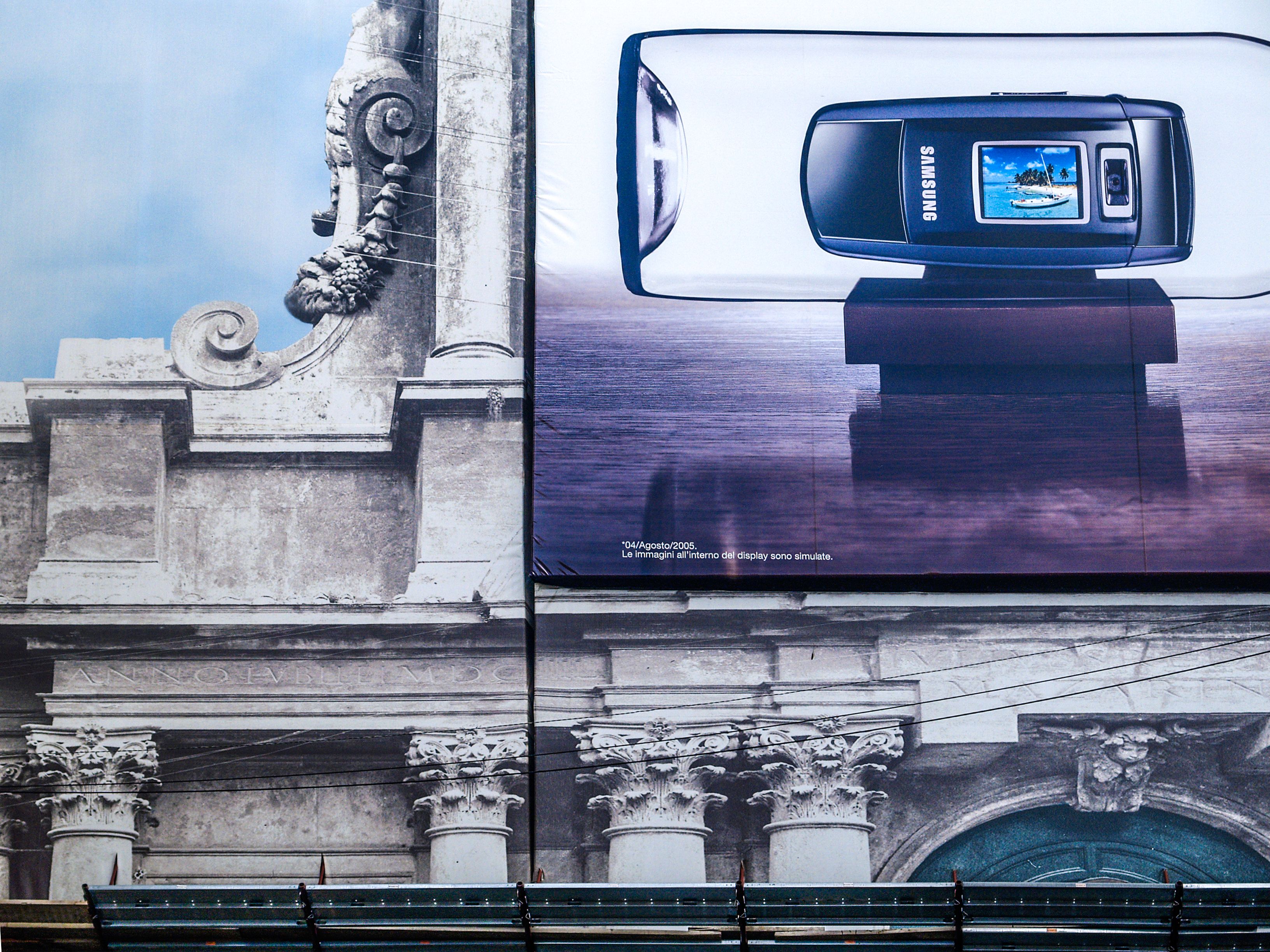Modern verses Corinthian. Scrim, advertising, Samsung, Rome,  Samsung scrim.
