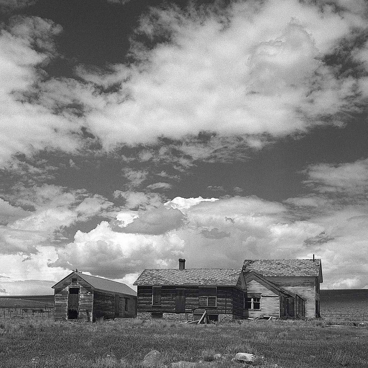 South Park, Colorado, ranch ruin, landscape, black and white, square, film, b&w, Hartsel, american west, 