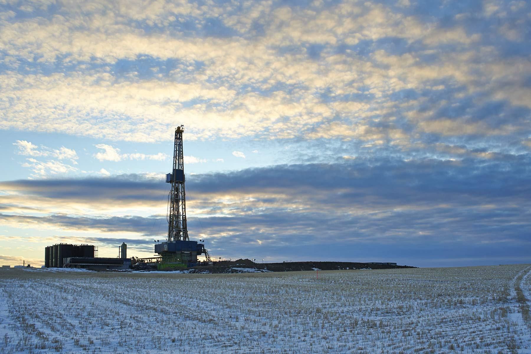 Image captured for Oil and Gas Investor in Bakken field, ND. Bakken Rig at dawn