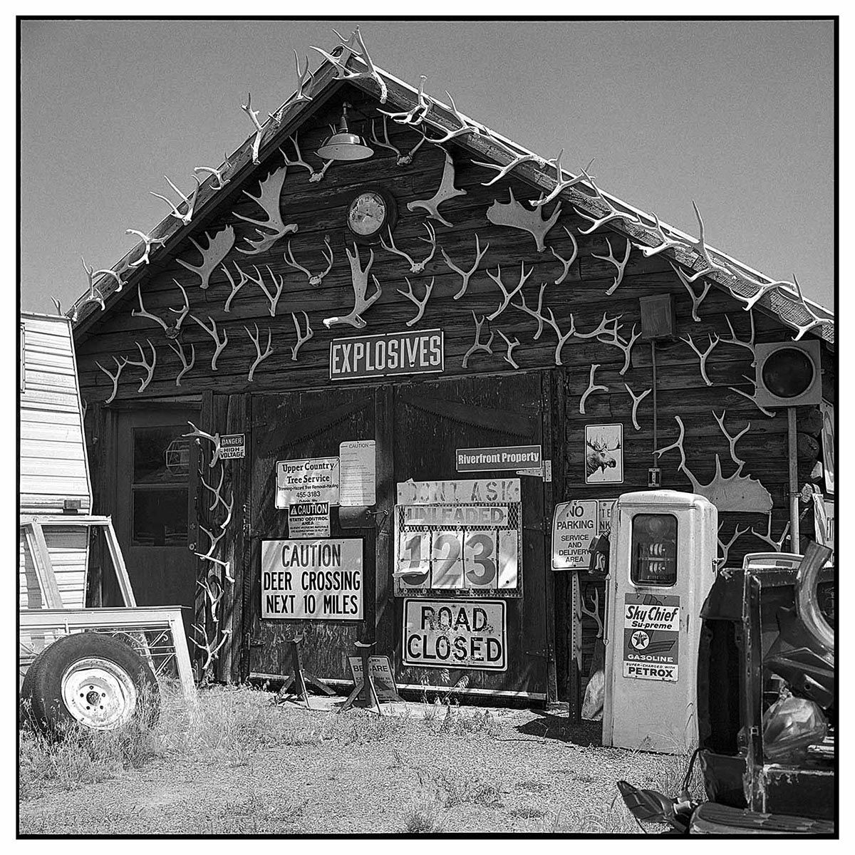 Dubois, Wyoming, film, b&w, Rolleiflex, architecture, sheds, antlers,Stephen Collector