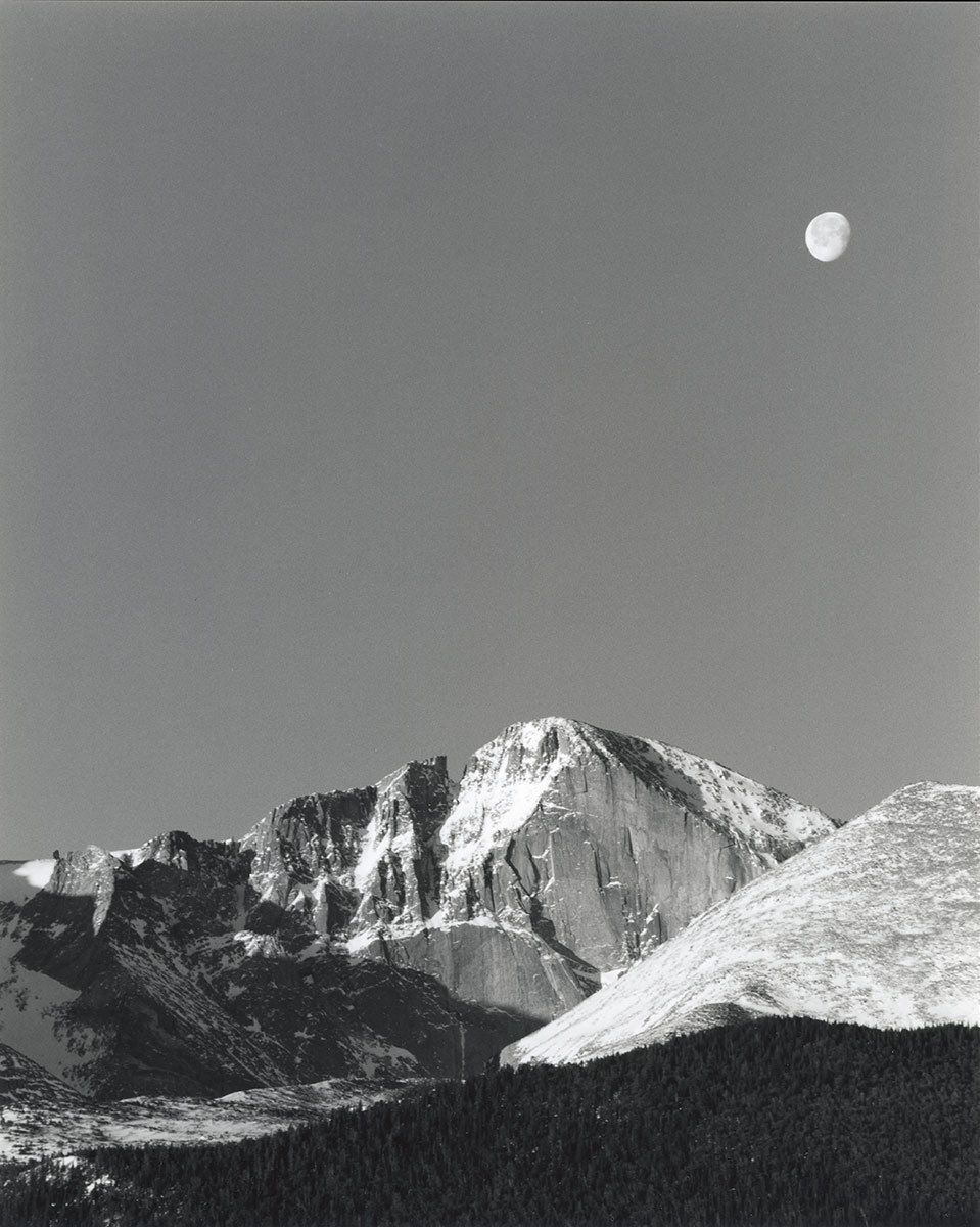 From series, Mountain Winter Journal, large format film Moonset, Longs Peak