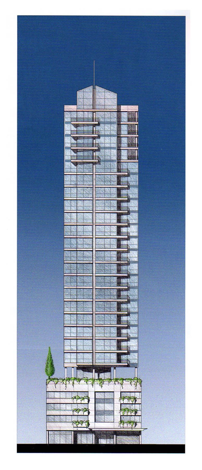 Rendering by Drew Highrise Residential Design in Chicago's River North, Unbuilt - Senior Designer DeStefano + Partners