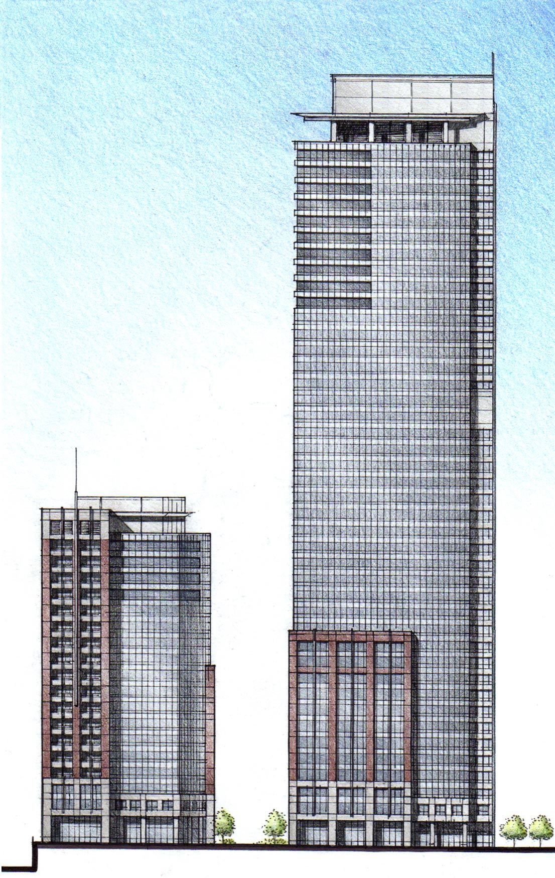Rendering by Drew Highrise Office Building along the Chicago River, Unbuilt - Senior Designer DeStefano + Partners