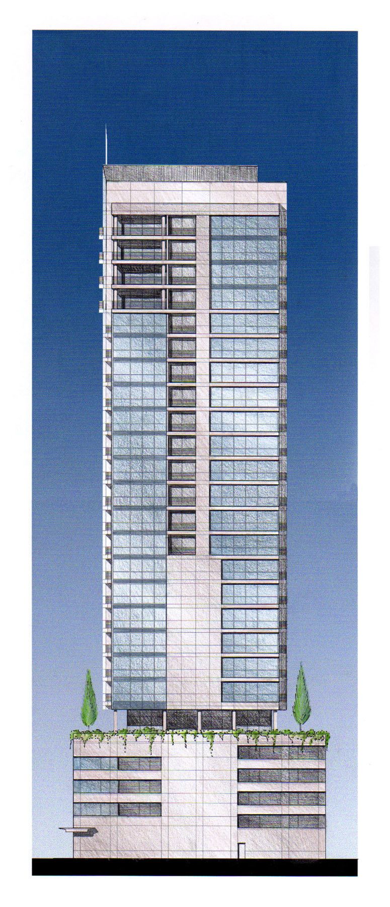 Rendering by Drew Highrise Residential Design in Chicago's River North, Unbuilt - Senior Designer DeStefano + Partners