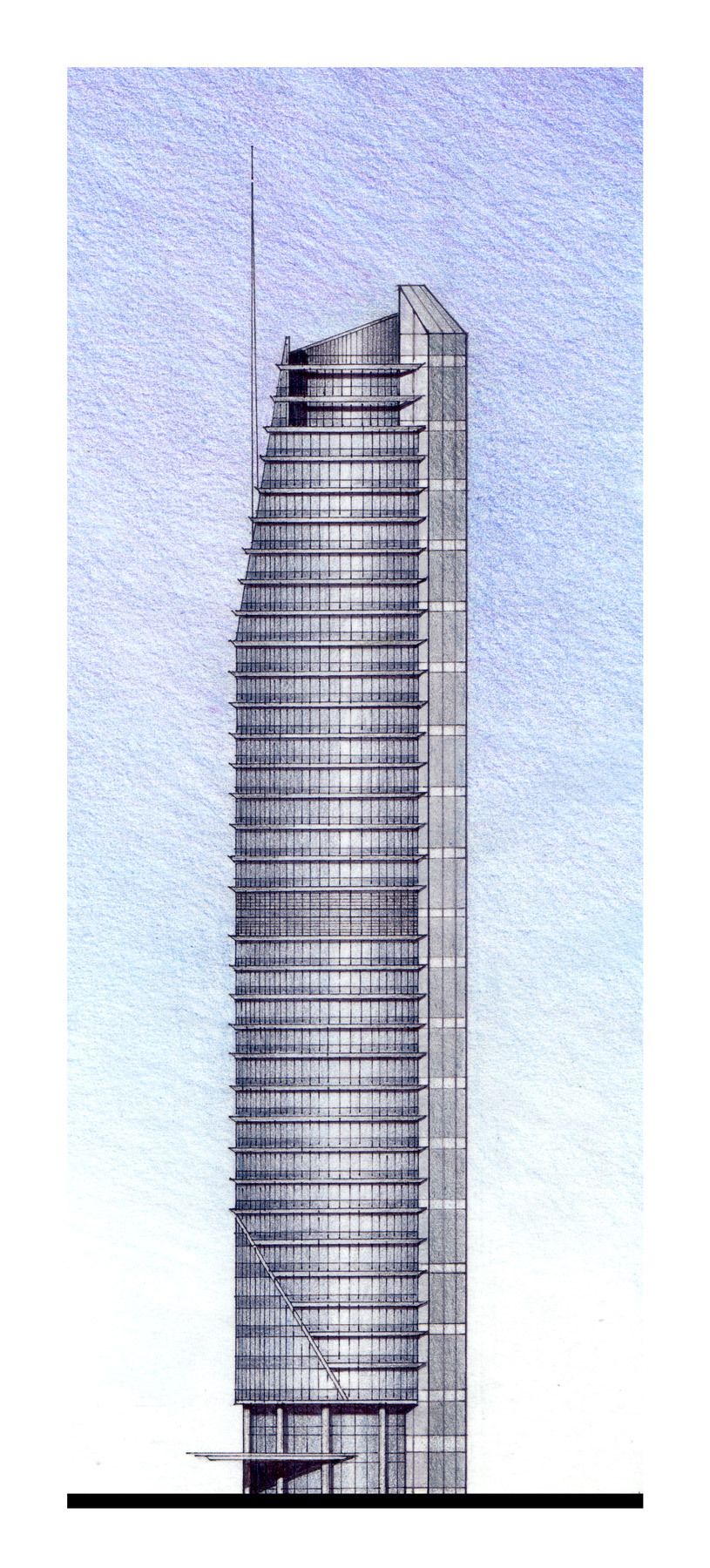 Rendering by Drew Highrise Office Building, Unbuilt, Abu Dhabi, UAE - Senior Designer DeStefano + Partners