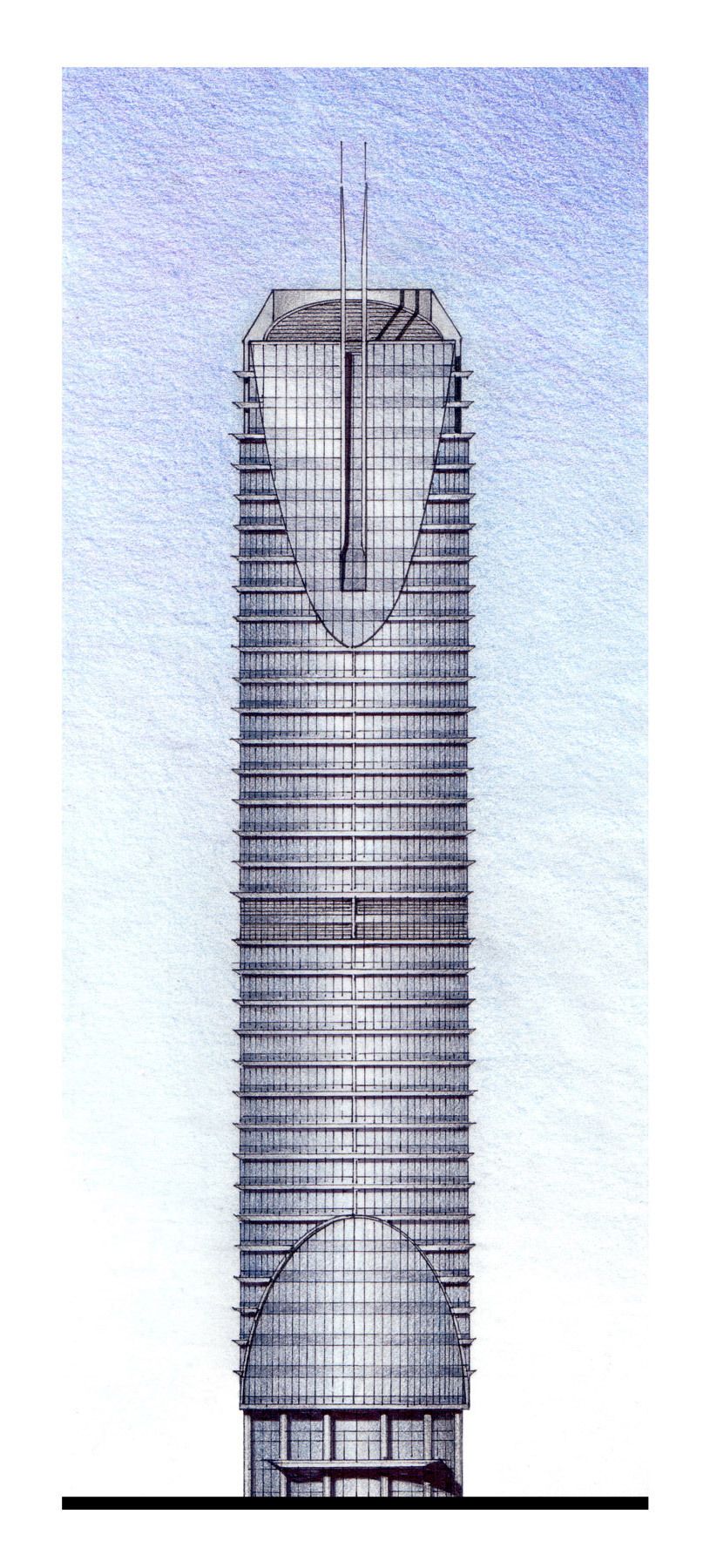 Rendering by Drew Highrise Office Building, Unbuilt, Abu Dhabi, UAE - Senior Designer DeStefano + Partners