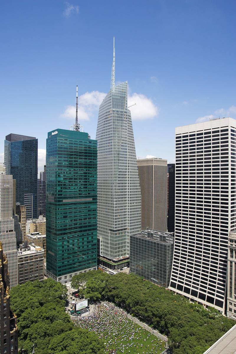 Bank of America building with Bryant Park in the foreground  in New York City. Viracon.