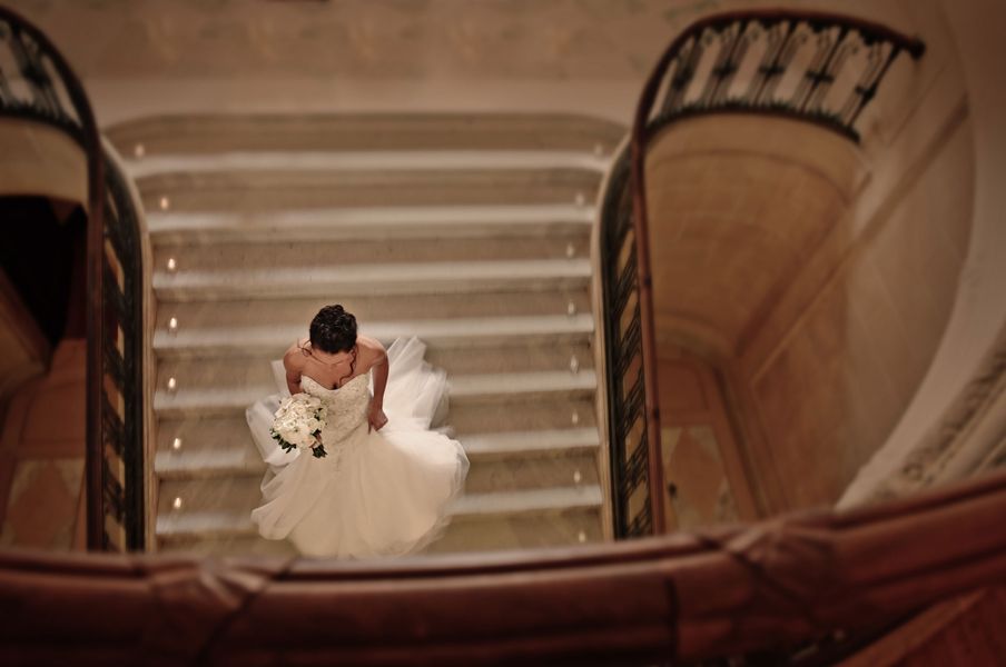 This stunning Bride was heading down for the ceremony at the Armour House at Lake Forest Academy. Bride on the staircase at the Armour House at Lake Forest Academy