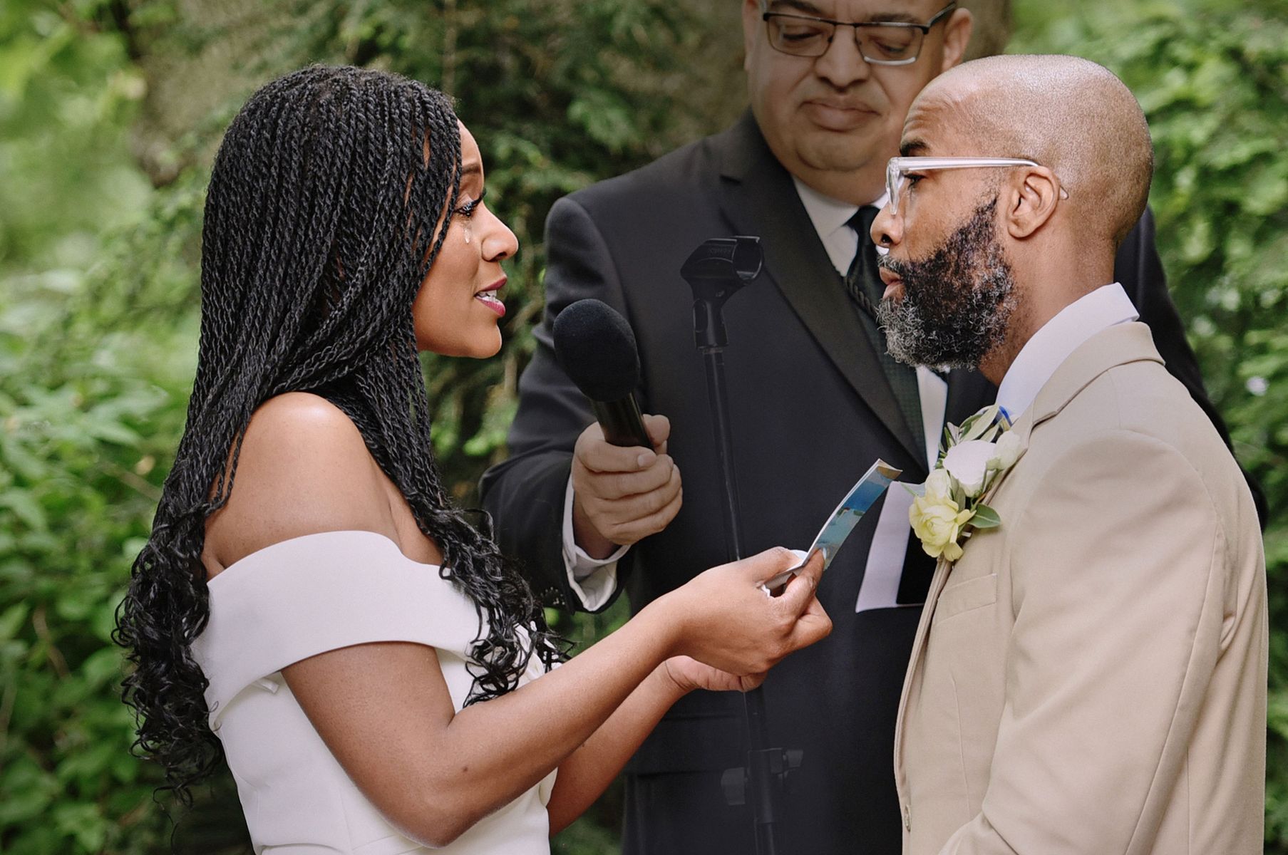 Gorgeous african american couple, emotional vows Wedding ceremony in Chicago