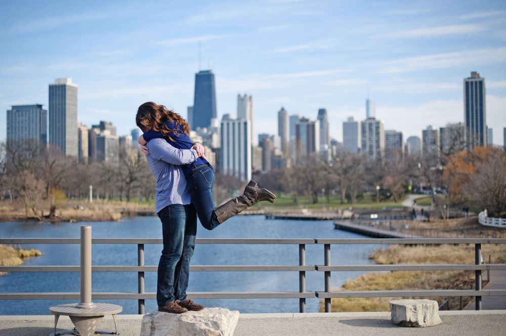 Lincoln Park South Pond bridge engagement photos