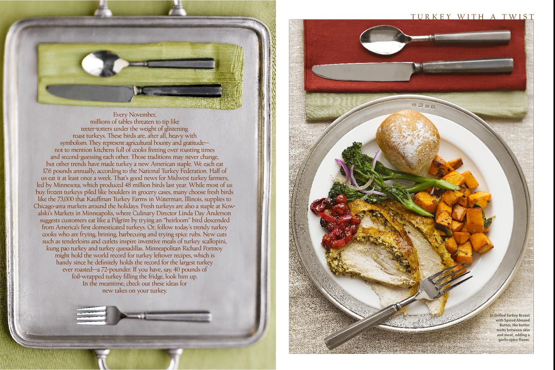Place setting on silver tray, with plate of turkey, carrots, green beans, cranberries and roll for Midwest Living Magazinewww.rkjacobs.comTop Food Photographer New York Seattle PortlandRobert Jacobs Photography ©2013 Place setting on silver tray, with plate of turkey, carrots, green beans, cranberries and roll for Midwest Living Magazinewww.rkjacobs.comTop Food Photographer New York Seattle PortlandRobert Jacobs Photography ©2013