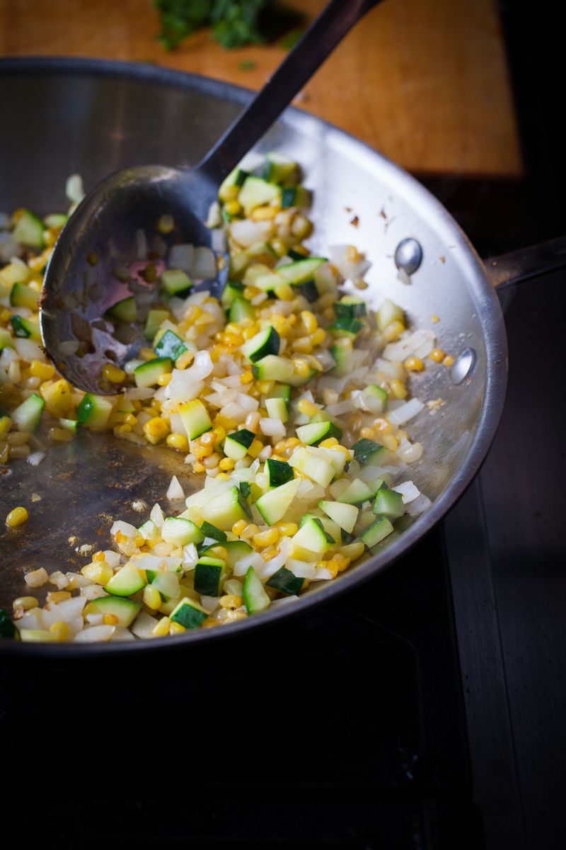 Chunky Vegetable , corn, zucchini, onions in frying pan    Mark Bittman  www.rkjacobs.comRobert Jacobs Photography ©2013top food photographer new york portland seattle www.rkjacobs.comRobert Jacobs Photography ©2013