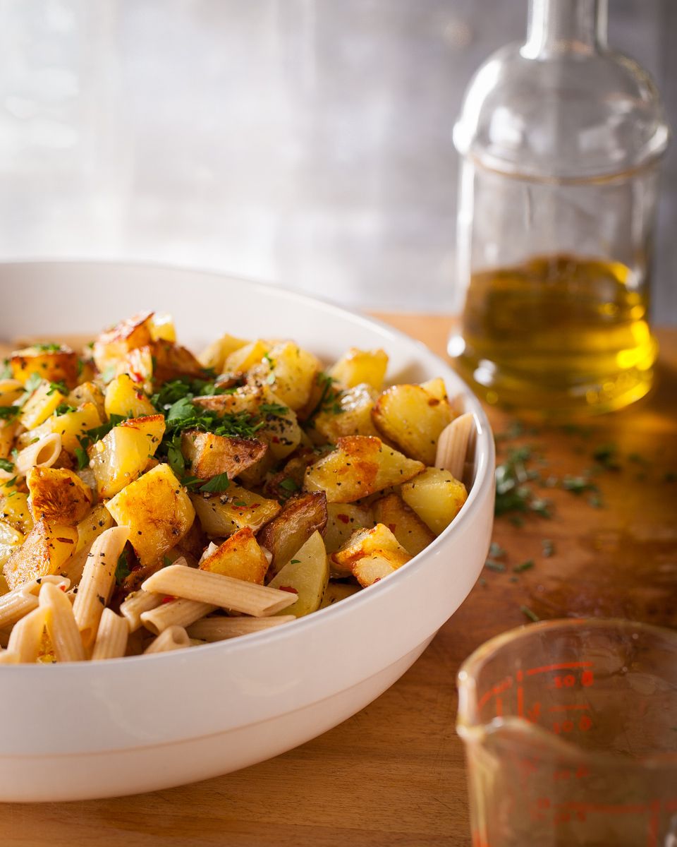 Farfalle and roasted potatoes for New york Times Mark Bittman's app "How to Cook Everything" www.rkjacobs.com top new york seattle food photographer
