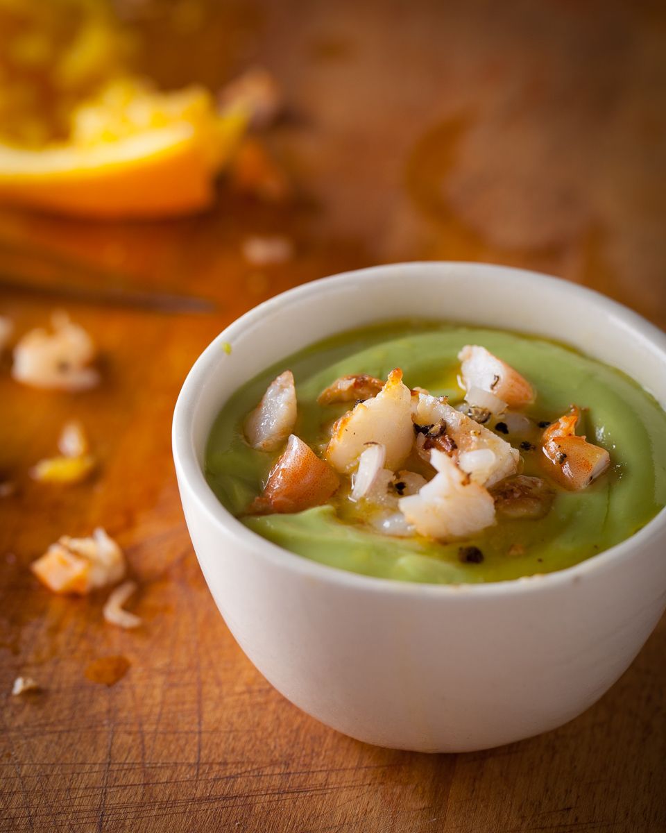 Avacado soup with cut shrimp for Mark Bittman app " How to Cook Everything"  www.rkjacobs.comtop new york seattle food photographer