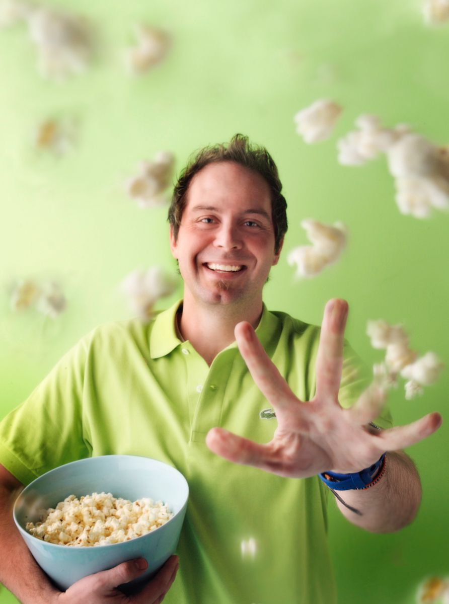 Man throwing popcorn Food Network Kitchen's cookbook "How to Boil Water" www.rkjacobs.comTop Food Photographer New York Seattle PortlandRobert Jacobs Photography ©2013 Man throwing popcorn Food Network Kitchen's cookbook "How to Boil Water" www.rkjacobs.comTop Food Photographer New York Seattle PortlandRobert Jacobs Photography ©2013