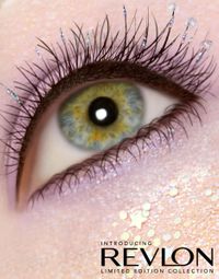 photo of a macro eye with eyelashes and glitter,