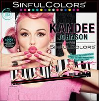 Photo of Influencer and make up artist Kandee Johnson with oversized nail polish cut out on pink background