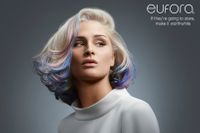 Photo of Photograph of model for Unicorn Color Eufora Hair Campaign on gray background