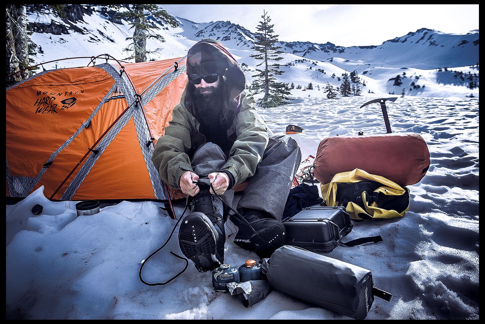 During an expedition atop Mt. Shasta for Jones Snowboards, V.8