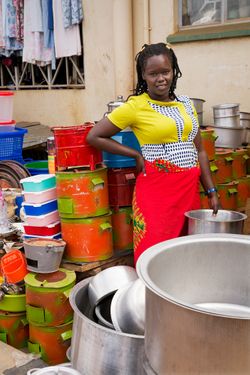 Adong Sunday (age 27) selling pots and pans for four years.