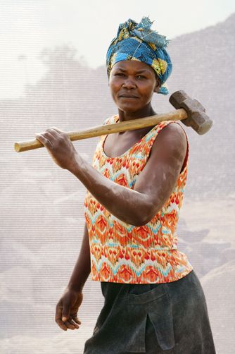 LAMUNU STELLA: AGE 35 WORKING IN QUARRY FOR 30 YEARS BREAKING STONES TO GRAVEL SIZE, FILLING 13 JERRYCANS OF GRAVEL PER DAY