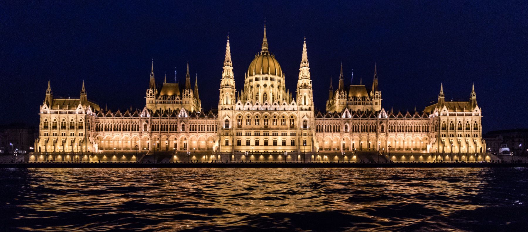 The Parlimant Building in Budapest, Hungary at night.