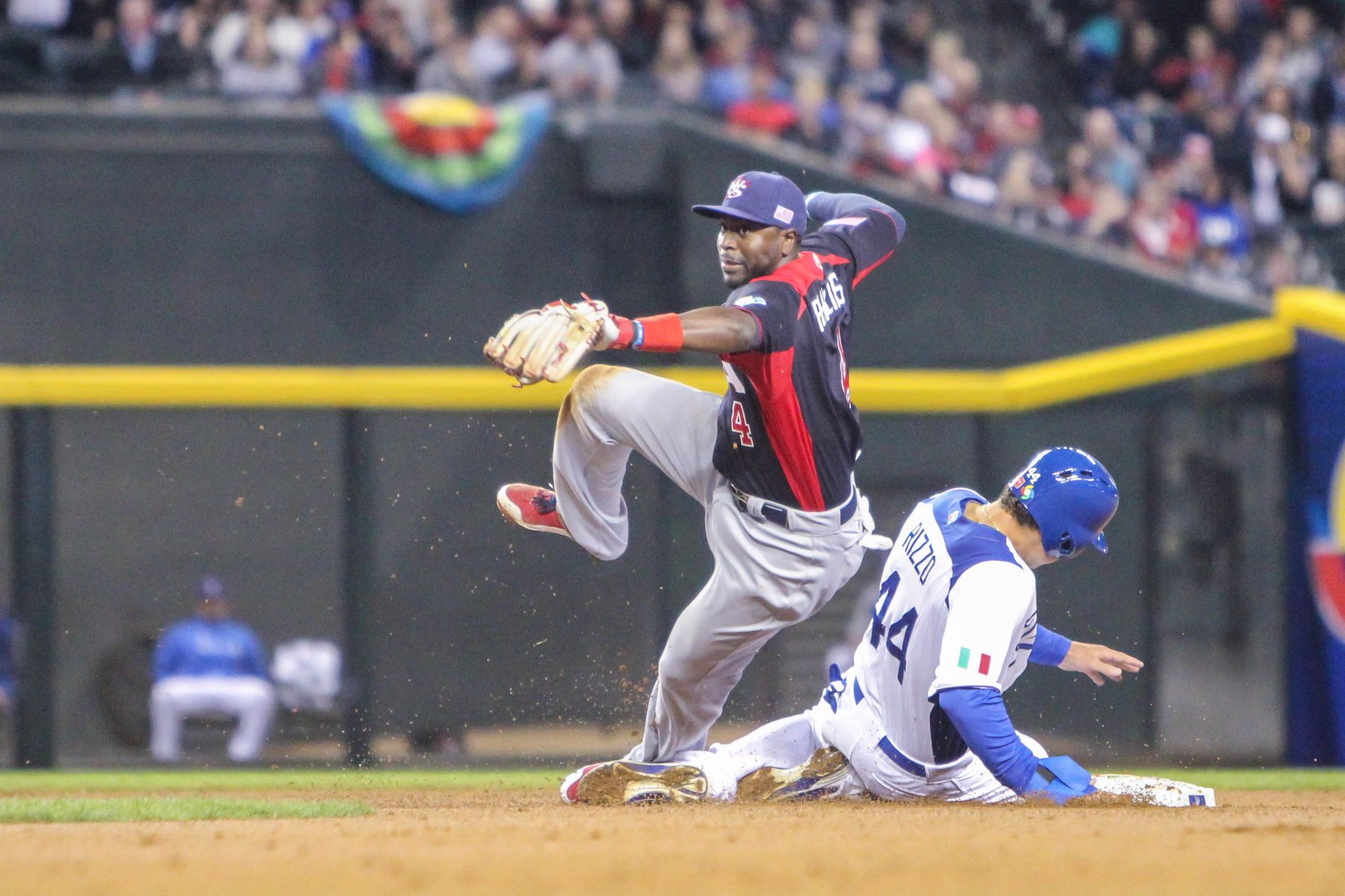 Rizzo breaks up a double play.